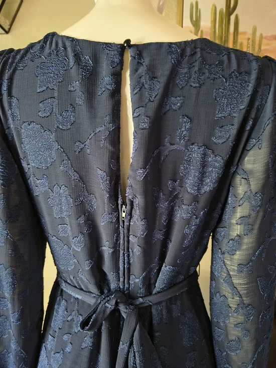 miami Navy Blue V-Neck Long Sleeve Lace Tiered Dress - Picture 8 of 10